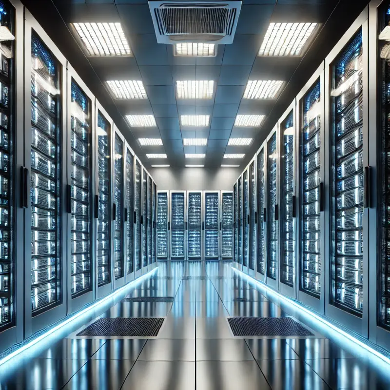 Rows of computer server racks in a data center