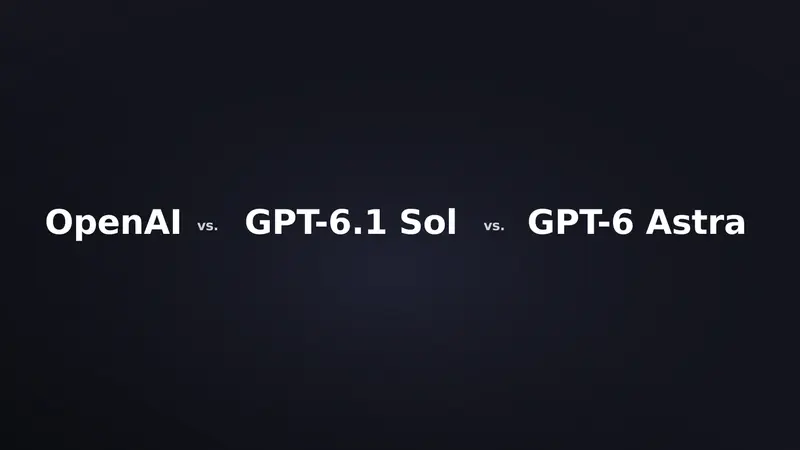 Text reads “OpenAI vs. GPT-6.1 Sol vs. GPT-6 Astra” on a dark background.