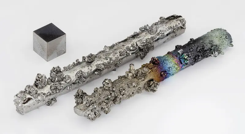 Wolfram evaporated crystals and 1cm3 cube